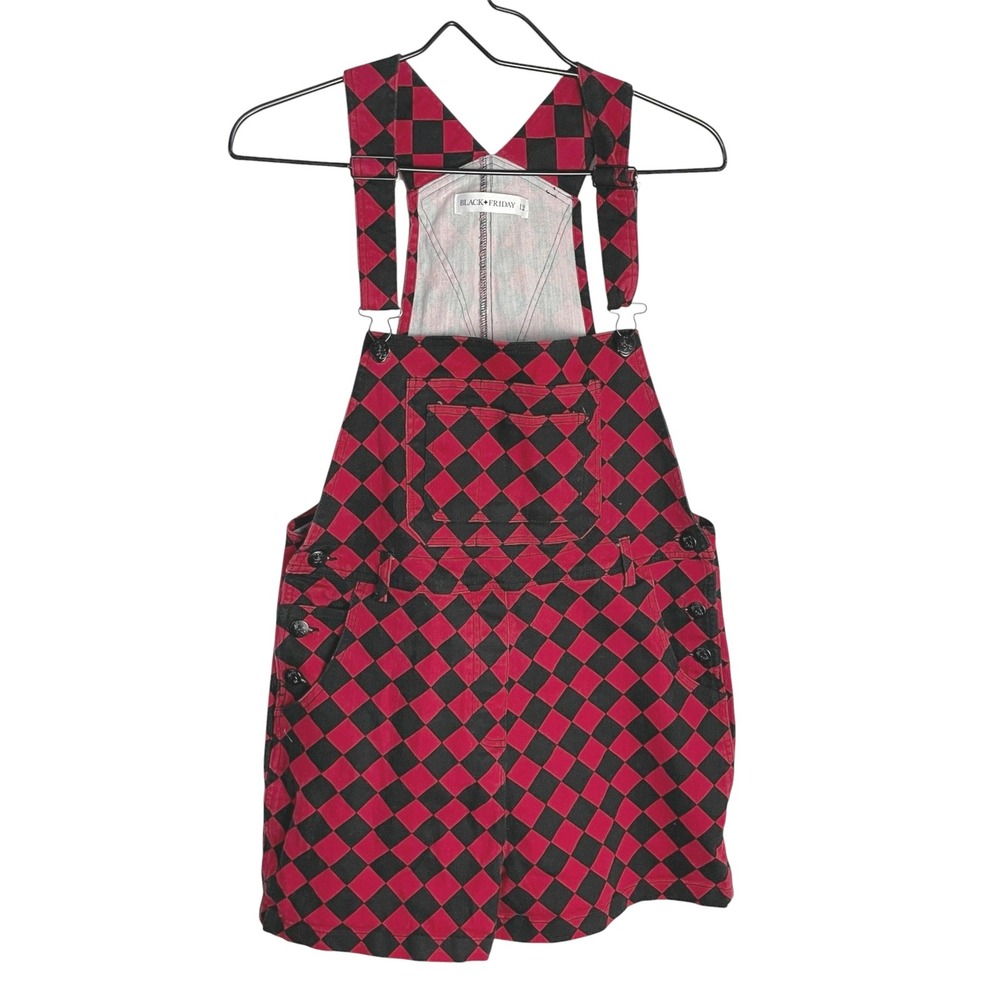 Black Friday Womens Checkered Shortalls Size 12 Red Black Harlequin Punk Goth